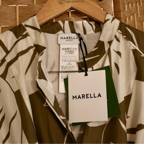 NWT Marella Spring 2024 Patterned Dress Long Tie Waist Olive - Picture 2 of 8